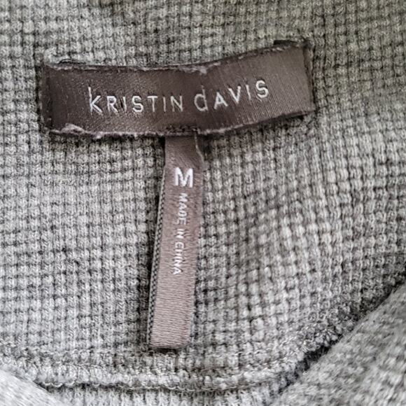 KRISTIN DAVIS Thermal Hoodie Waffle Knit Short Sleeve Pockets Size Medium Gray - Picture 6 of 8